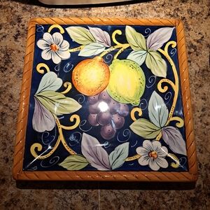 Hand-Painted Ceramic Fruit and Floral Plate